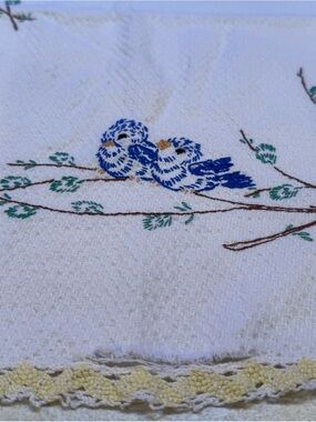 Embroidered Blue Bird of Happiness Table Runner